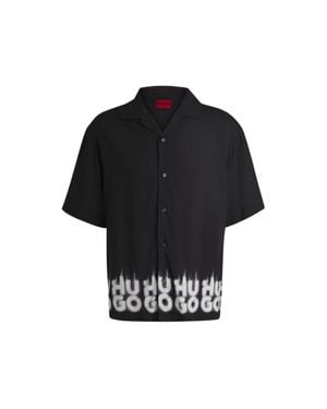 HUGO Oversize-Fit Shirt With Smoke Logo-Print Hem - Black