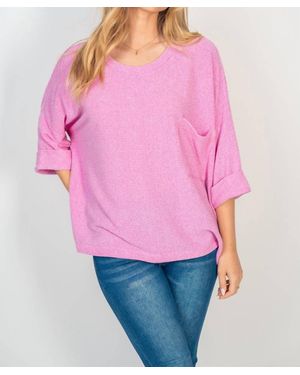 White Birch Oversized Ribbed Knit Top With Pocket - Pink