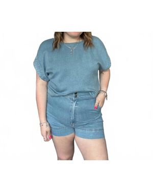 Blu Pepper High Waist Chambray Mini Shorts - Blue