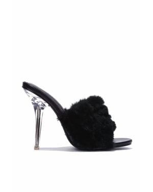 Cape Robbin Obrey Fur Clear High Heels - Black