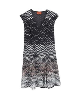 Missoni Printed V-Neck Mini Dress - Gray
