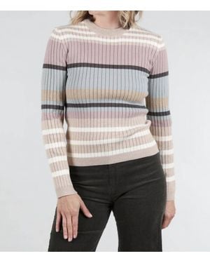 Mystree Colorblock Stripe Pullover Sweater - Gray