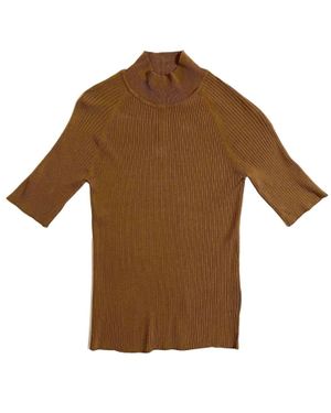 Tahari Mock Neck Short Sleeve Knit Top - Brown