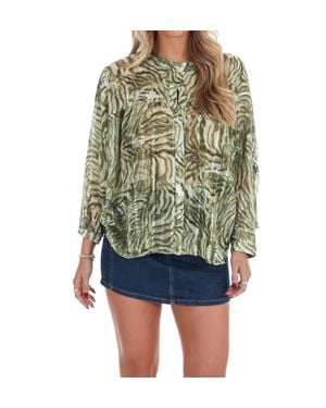 Eesome Bright Side Print Button Front Top - Green