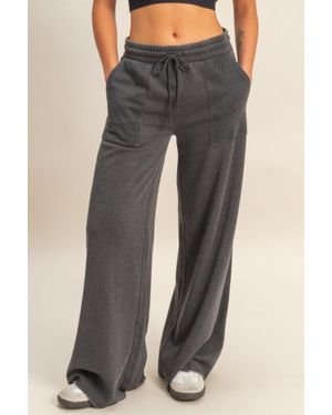 TRUEDAMES Burnout French Terry Wide-Leg Pants - Gray
