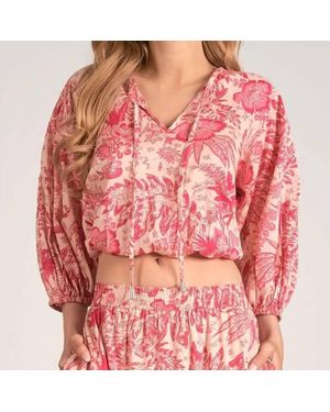 Elan Cropped Floral Tie-Neck Top - Pink