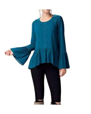Kori Long Sleeve Round Neck Top With Ruffled Hem - Blue