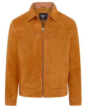 Infinity Leather Retro Classic Suede Leather Harrington Biker Jacket - Brown