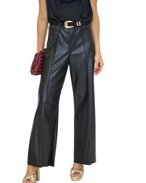 Miou Muse Pintuck Detail Wide Straight Pants - Black