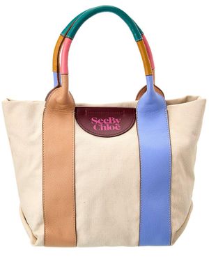 See By Chloé Laetizia Small Canvas & Leather Tote - Blue
