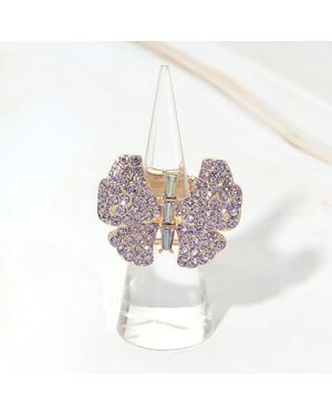 Fashnzfab Rhinestone Pave Butterfly Accent Stretch Ring - White