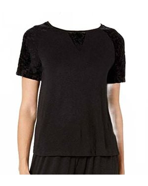 Flora Nikrooz Velvet Burnout Short Sleeve Pajama Top - Black