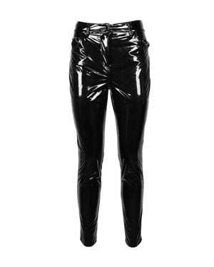 Aniye By Glossy Faux Leather Pants With Mid-Rise Waist And Flexible Fit - Black