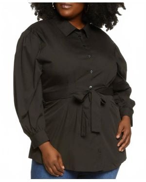 New Look Long Sleeve Button Front Blouse - Black