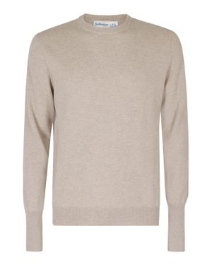 Ballantyne Crew Neck Ribbed Cashmere Sweater - Natural
