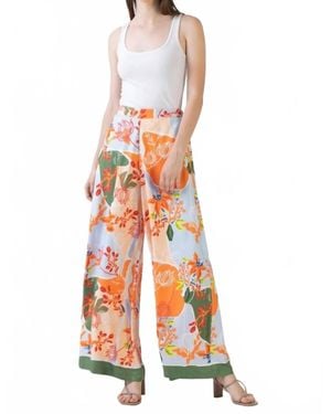 CELINA MOON Jana Wide Leg Print Pant - White