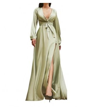 Cinderella Divine Long Sleeve Wrap Satin Gown - Green