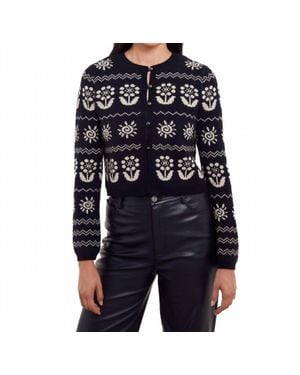 Isla Evelyn Floral Motif Cardi Top - Black