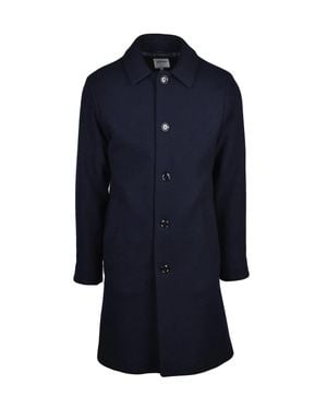 Aspesi New Virtuoso Wool Coat With Button Closure And Structured Collar - Blue