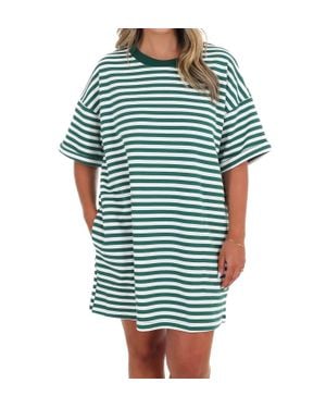 Veveret Sync Stripe Shirt Dress - Blue