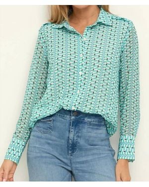 NIC+ZOE Geo Steps Chiffon Shirt - Blue