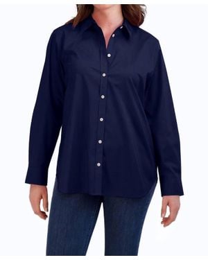 Foxcroft Boyfriend Stretch No Iron Tunic Top - Blue