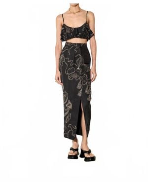 Isla & White Pat Silk Ruffled Bralette Top - Black