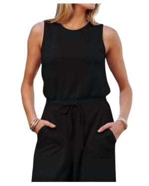 Davi & Dani Plus Boat Neck Sleeveless Pocket Jumpsuit - Black