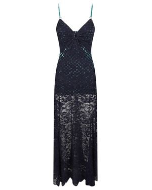 Rabanne Fitted Lace Midi Dress With Sweetheart Neckline - Blue