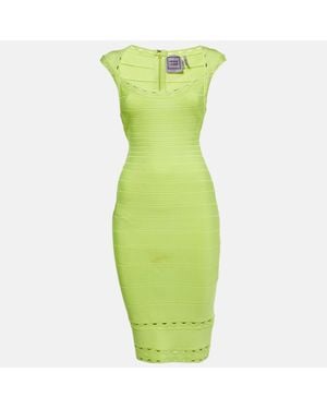 Hervé Léger Neon Jersey Bandage Short Dress - Green
