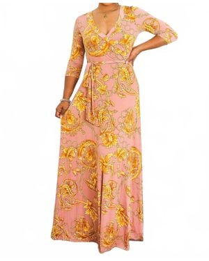 SurelyMine Elegant Wrap Boho Maxi Dress - Orange