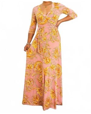 SurelyMine Elegant Wrap Boho Maxi Dress - Orange