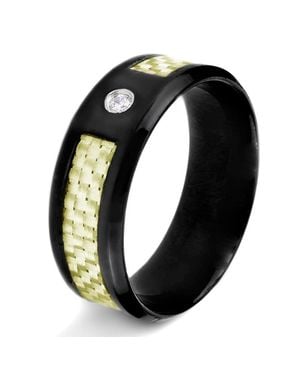Crucible Jewelry Crucible Polished Carbon Fiber Inlay Plated Stainless Steel Band Ring (8Mm) - Black