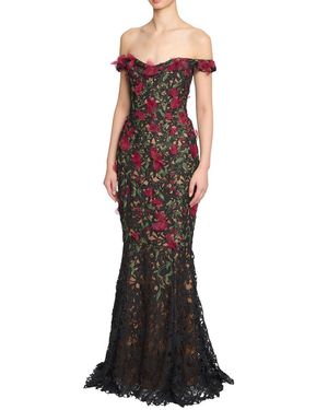 Marchesa Lace Guipure Gown - Multicolor
