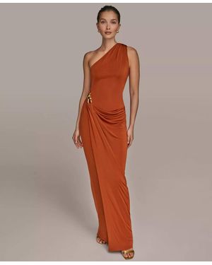 Donna Karan Asymmetric Slinky-Knit Gown - Brown