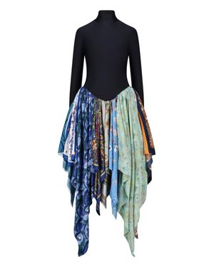 Marine Serre Printed Asymmetric Turtleneck Dress - Blue