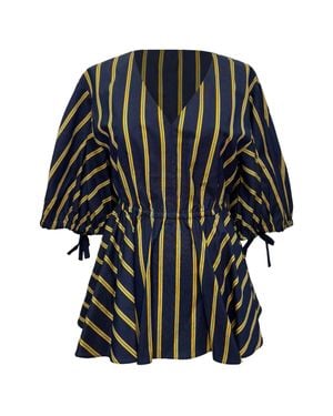 Jason Wu Striped Poplin Peplum Top - Black