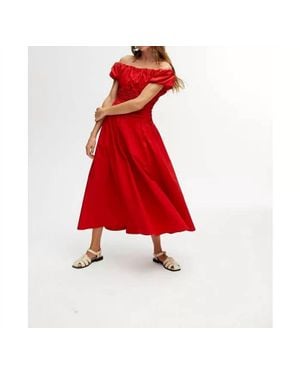 Nocturne Drape Off The Shoulder Midi Dress - Red