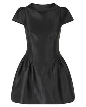 Self-Portrait Taffeta Flared Boat-Neck Mini Dress - Black
