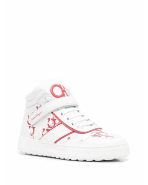 Ferragamo Noe High Top Leather Sneakers - White