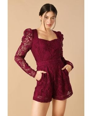 TRUEDAMES Days Go By Lace Woven Romper - Red