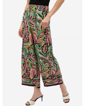 Joseph Ribkoff Woven Paisley Print Wide-Leg Pants - Green
