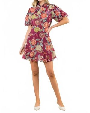 Thml Puff Sleeve Floral Mini Dress - Red