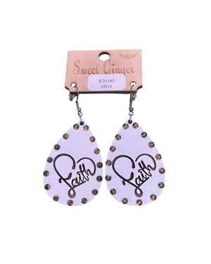 Sweet Ginger Faith Etched Teardrop Earrings - Purple