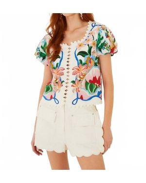 FARM Rio Garden Of Life Scarf Short Sleeve Blouse - White