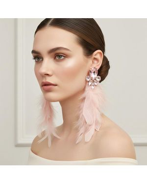 Fashnzfab Bold Teardrop Stone Accent Feather Drop Statement Earrings - Natural