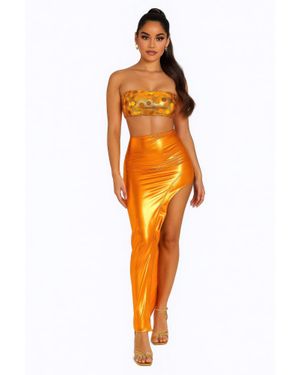 TRUEDAMES Metallic Sequin Crop Top & Skirt Set - Orange