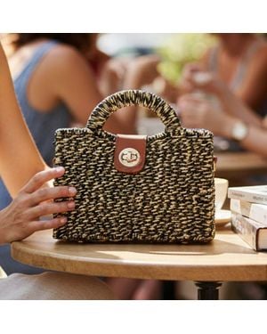 Fashnzfab Structured Top Handle Woven Mini Satchel Crossbody Bag - Metallic