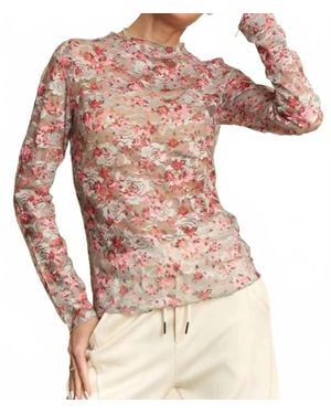 Davi & Dani Floral Print Mesh Long Sleeve Layering Top - Pink