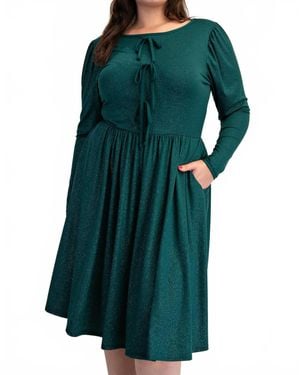 The Curve Plus Size Glitter Knit Flare Dress With Bow Details - Green